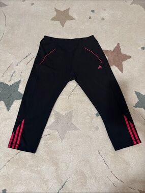 adidas Kids (Girls Size) Black Cropped Leggings with Pink Trim